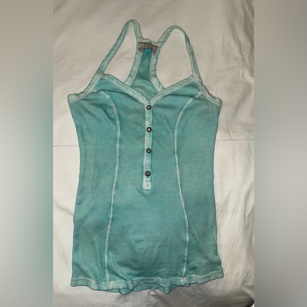 Guess Ribbed Blue Turquoise Racer Back Tank XS Elena Gilbert The Vampire Diaries